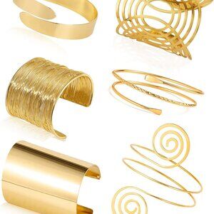 6Pcs Gold Arm Cuff Set Adjustable Minimalist Bracelets for Women